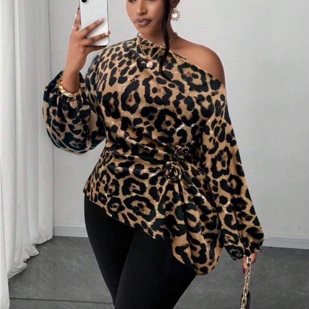 Plus Size Asymmetrical Off Shoulder Top Blouse Shirt Pink - Picture 15 of 16